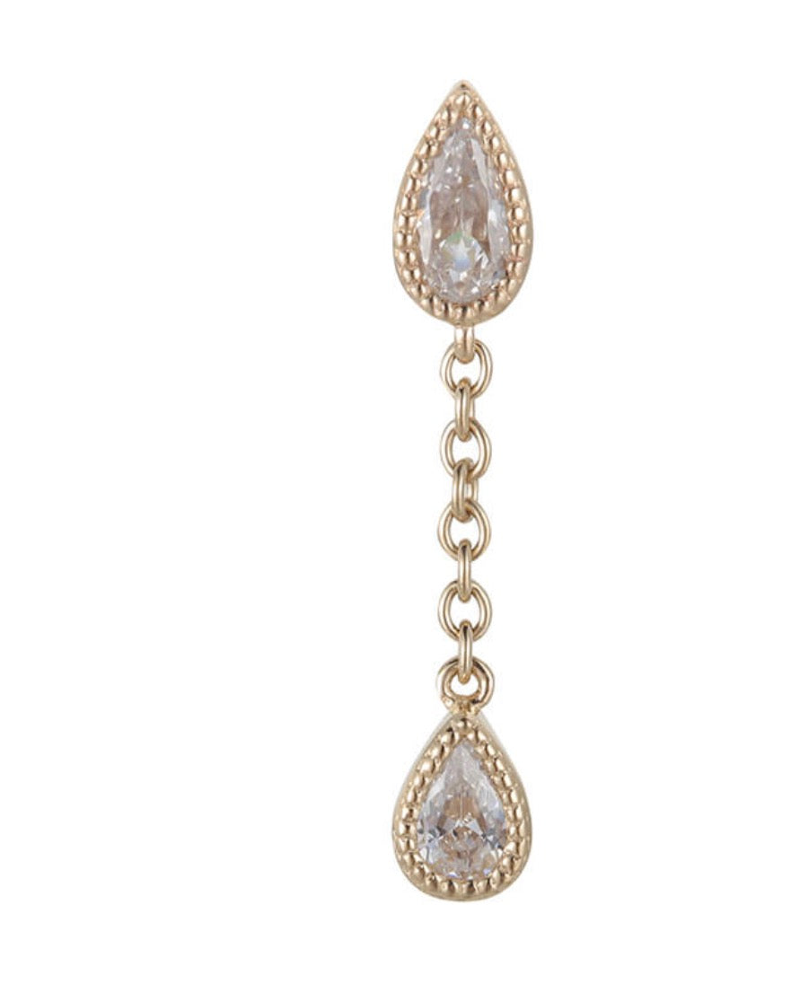 14k gold Double beaded Teardrop