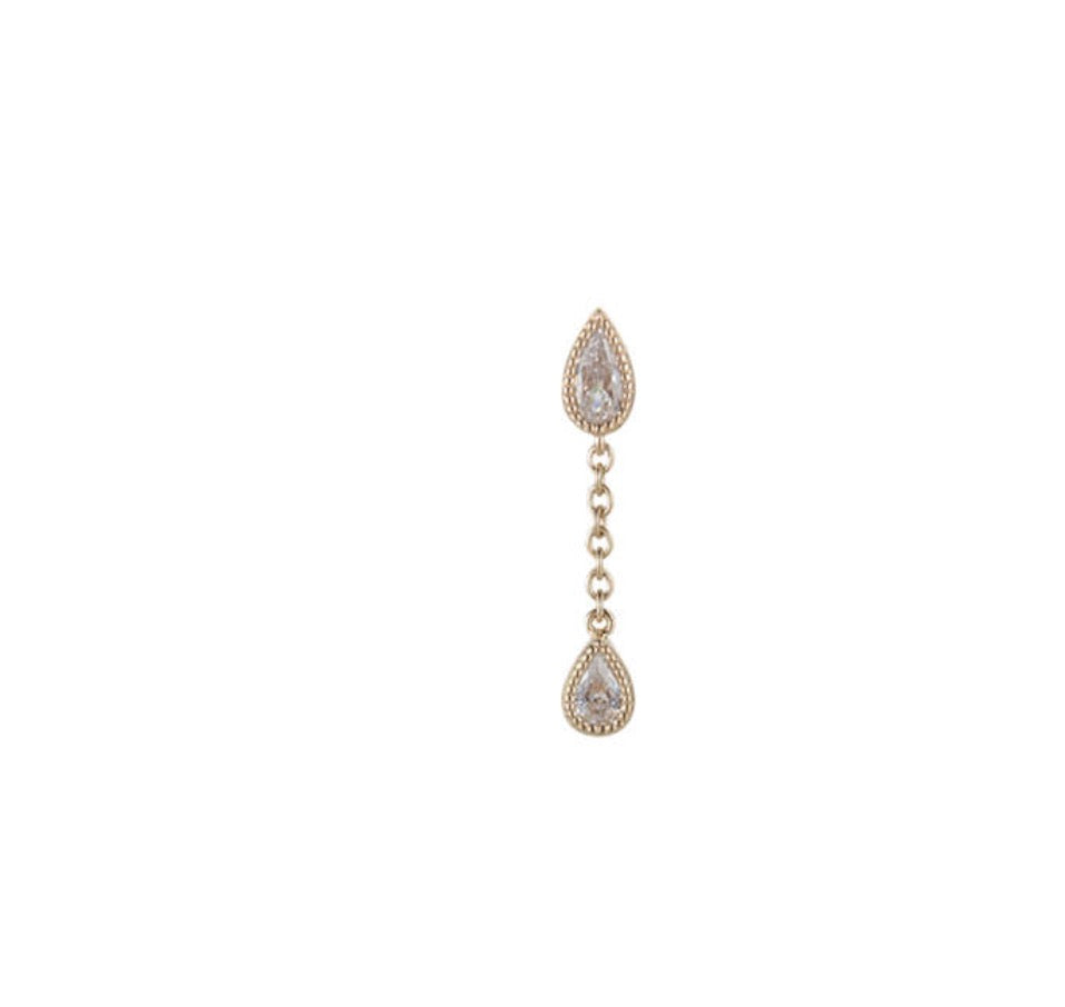 14k gold Double beaded Teardrop