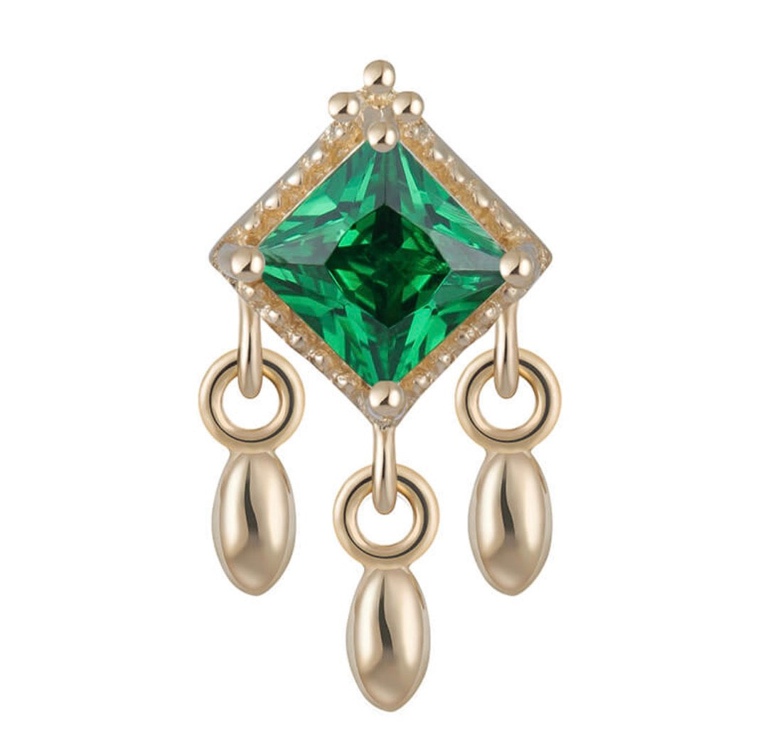 14k Gold Emerald Luxe Halo Drop