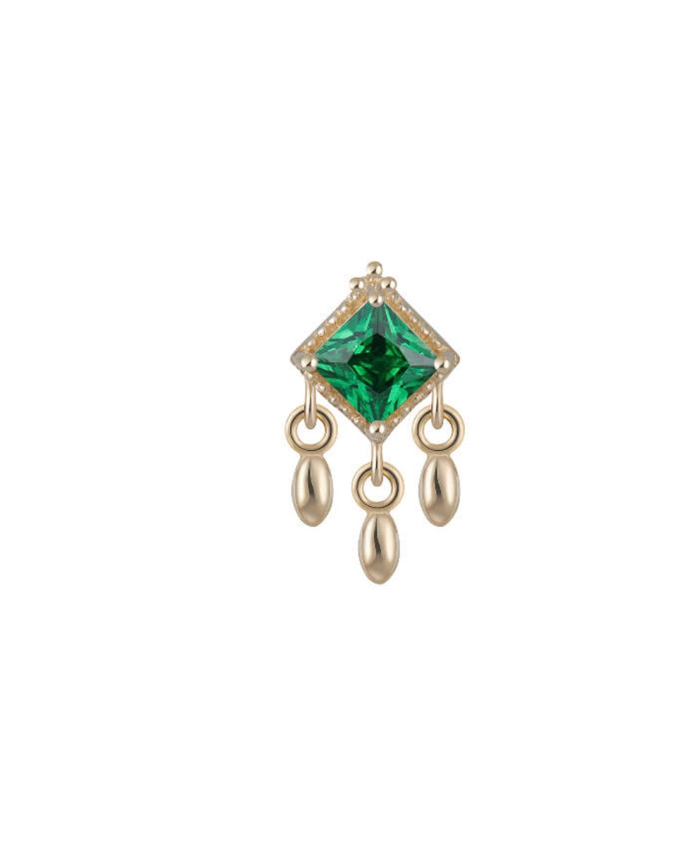 14k Gold Emerald Luxe Halo Drop