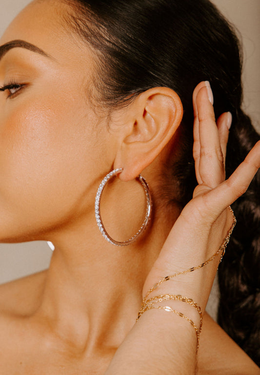 Silver Pave X Hoops